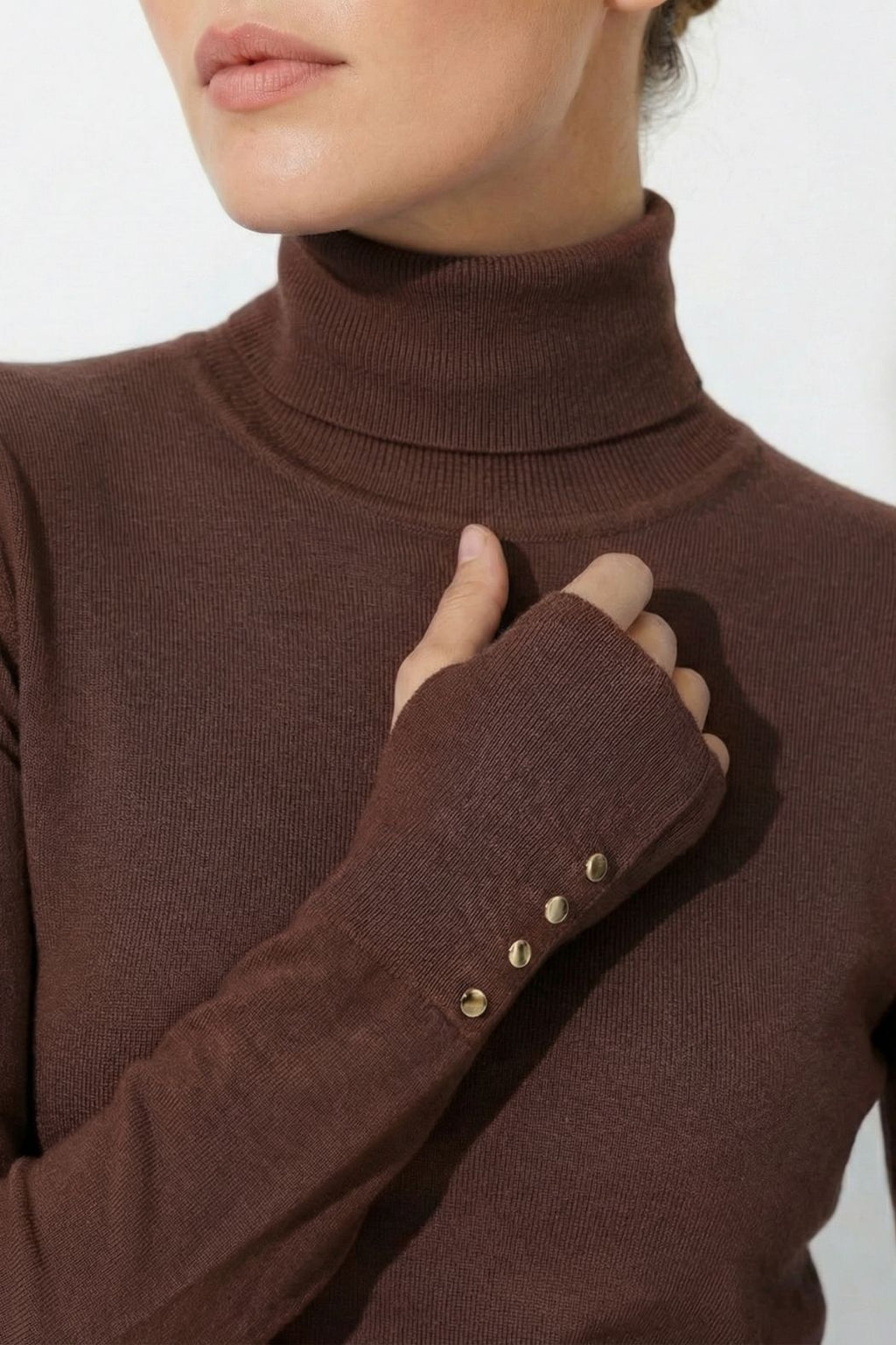 Chocolate Fine Knit Roll Neck Top