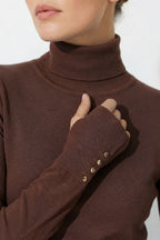 Chocolate Fine Knit Roll Neck Top