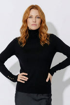Black Fine Knit Roll Neck Top
