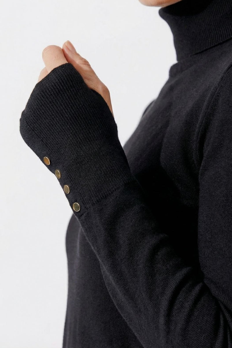 Black Fine Knit Roll Neck Top