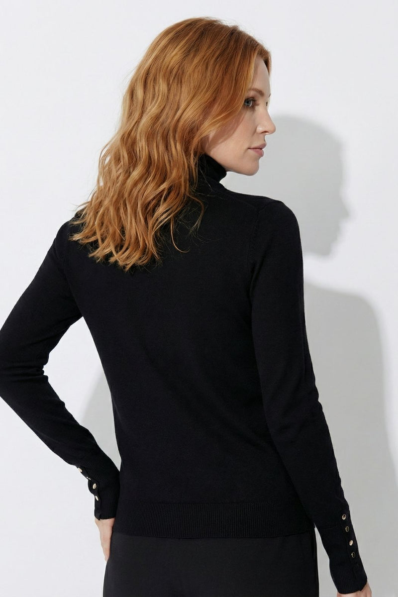 Black Fine Knit Roll Neck Top