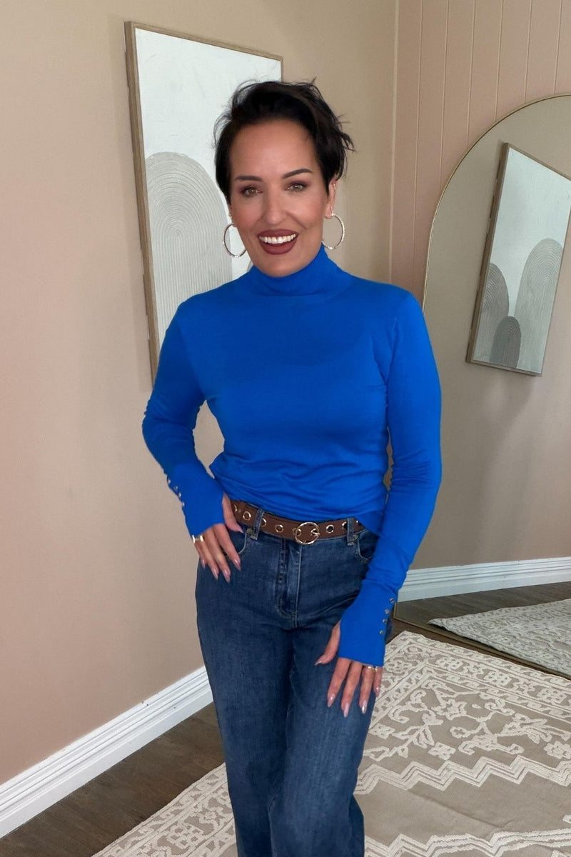Cobalt Fine Knit Roll Neck Top
