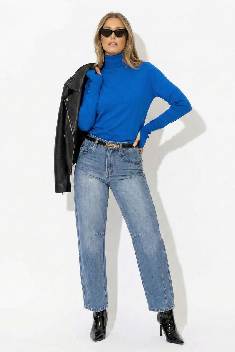 Cobalt Fine Knit Roll Neck Top