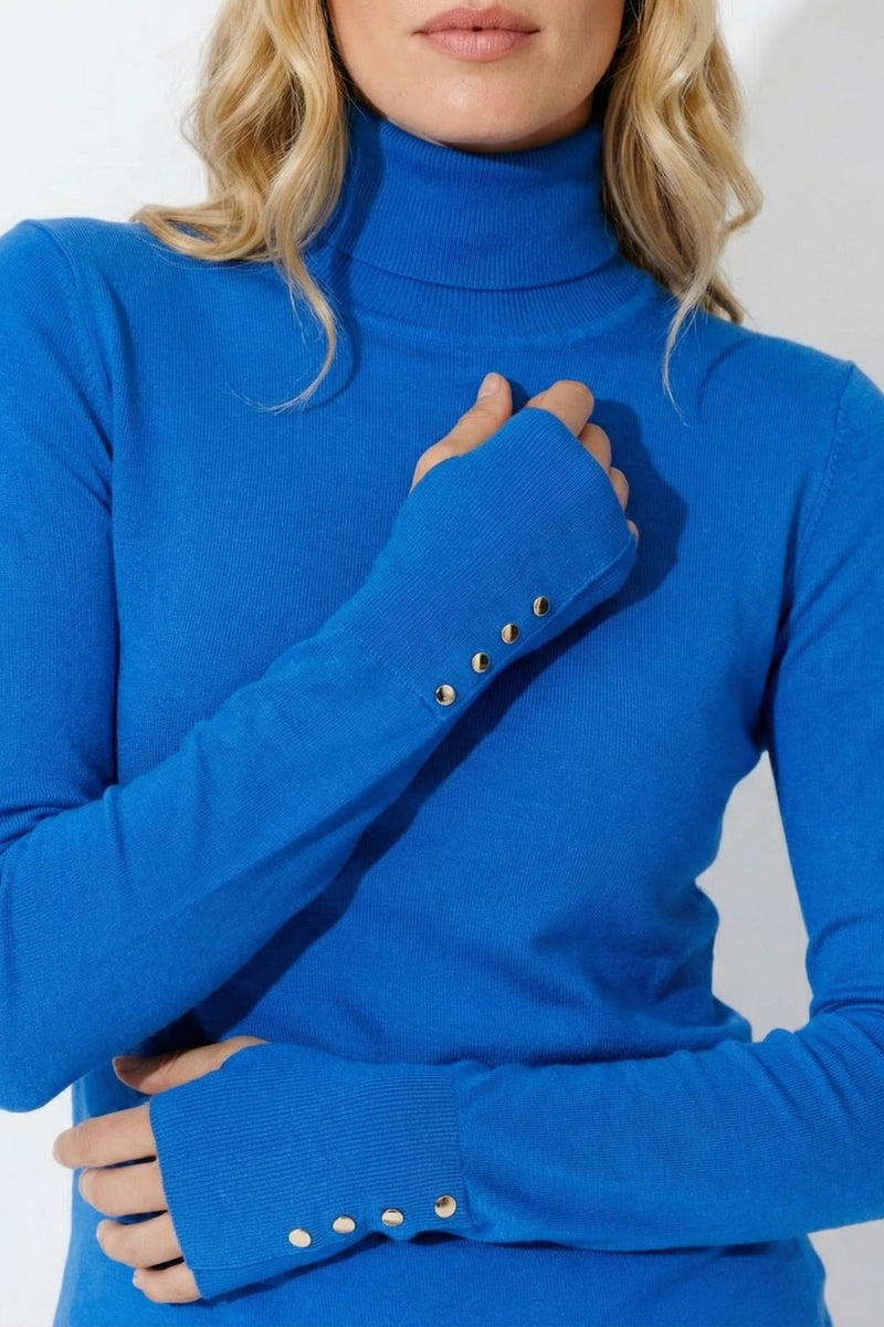 Cobalt Fine Knit Roll Neck Top