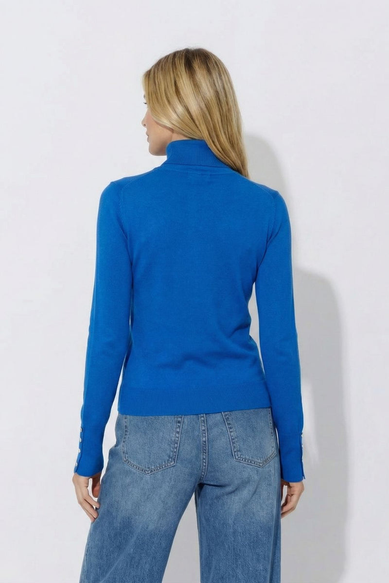Cobalt Fine Knit Roll Neck Top