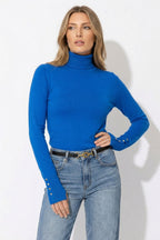 Cobalt Fine Knit Roll Neck Top