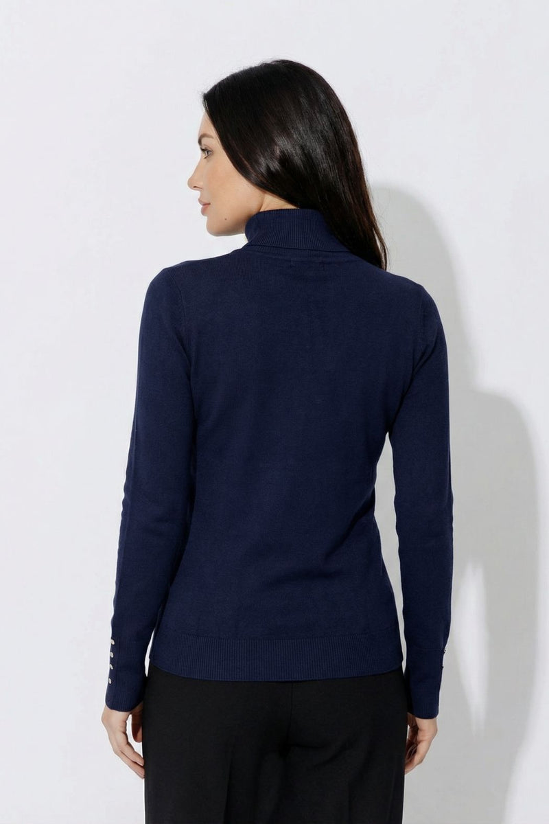 Navy Fine Knit Roll Neck Top
