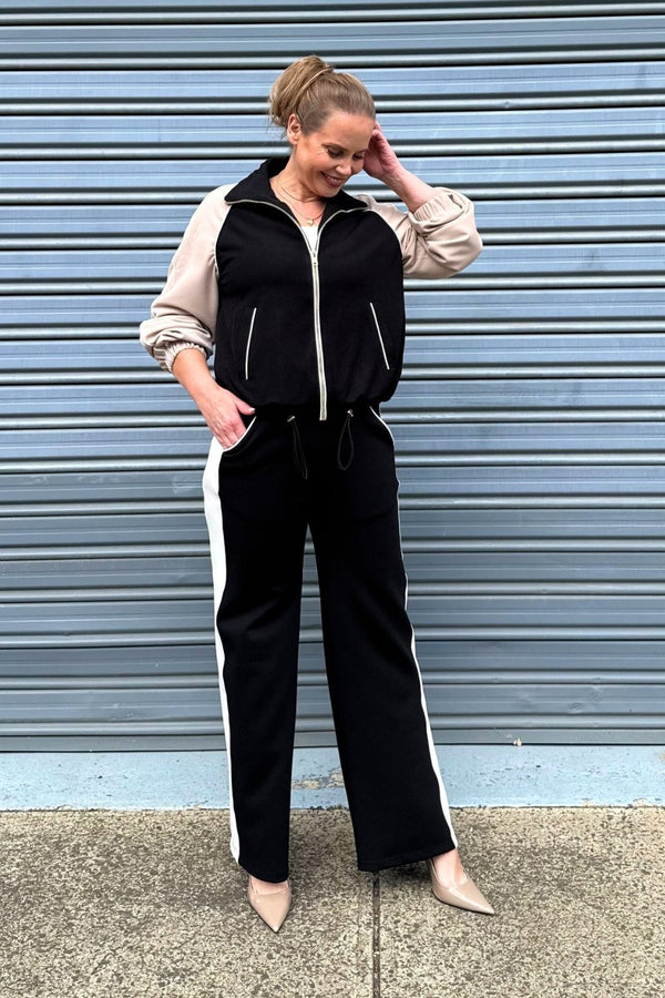 Oatmeal Contrast Bomber Jacket