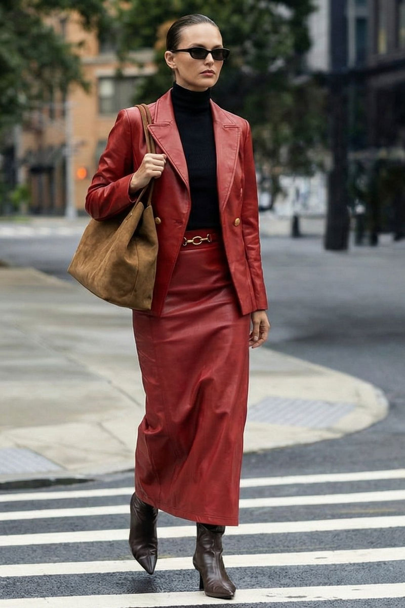 Deep Red Faux Leather Waist Shaper Miracle Skirt