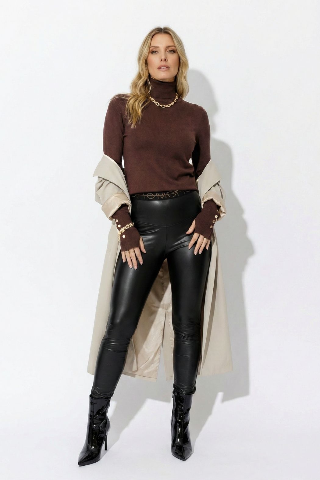 Chocolate Fine Knit Roll Neck Top