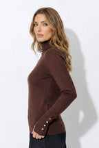 Chocolate Fine Knit Roll Neck Top