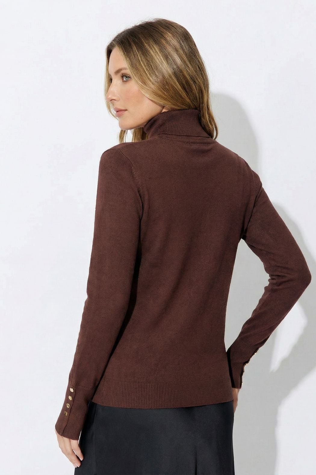 Chocolate Fine Knit Roll Neck Top