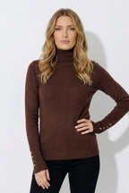 Chocolate Fine Knit Roll Neck Top
