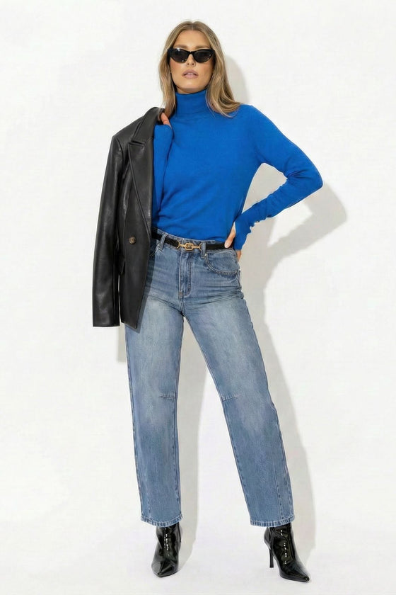 Cobalt Fine Knit Roll Neck Top