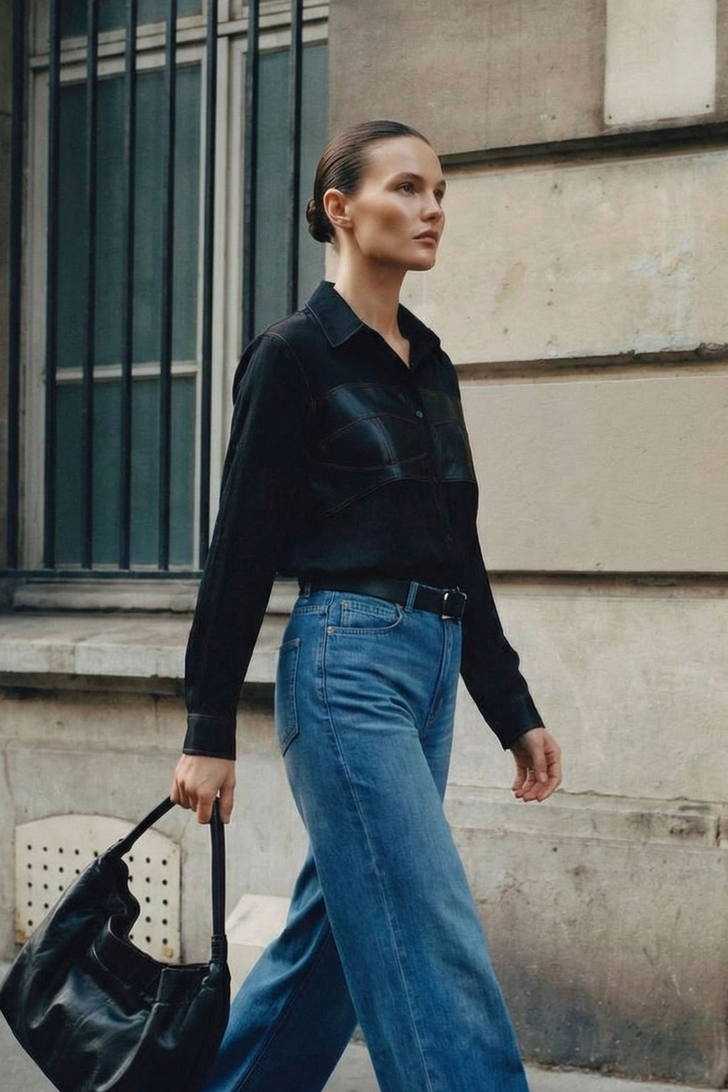 Black Pleather Bustier Shirt
