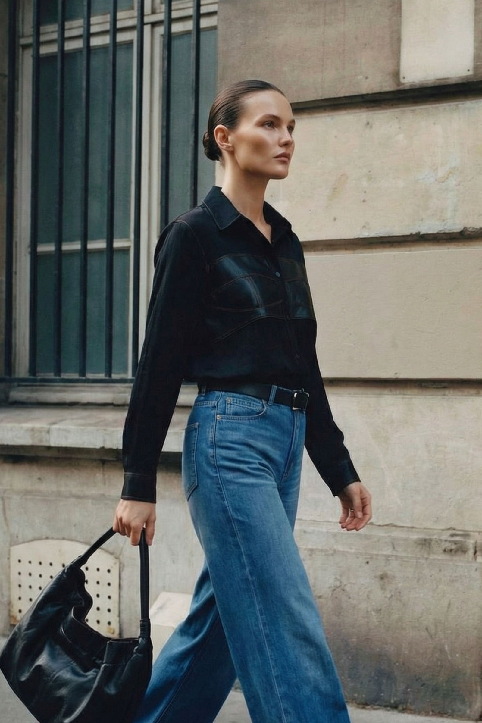 Black Pleather Bustier Shirt