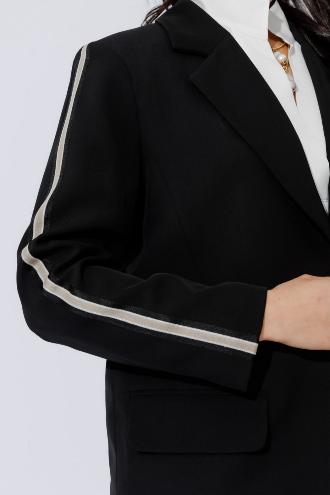 Black Euro Stripe Boyfriend Blazer