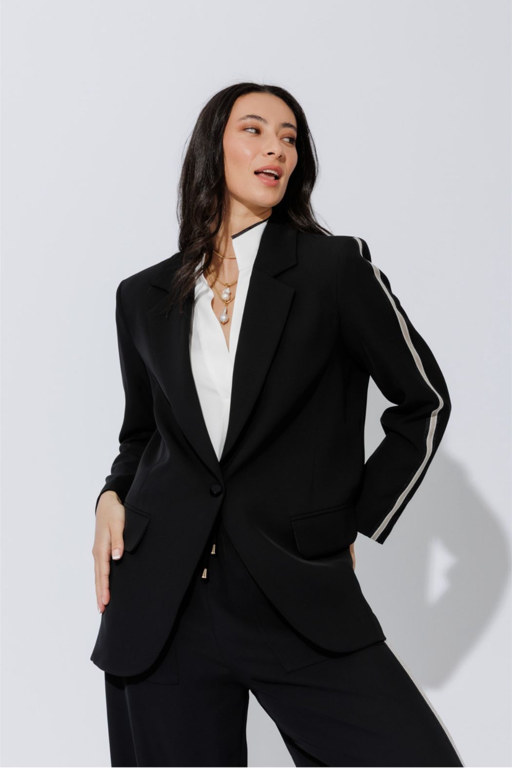 Black Euro Stripe Boyfriend Blazer