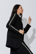 Black Euro Stripe Boyfriend Blazer