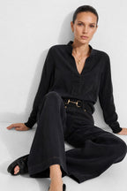 Washed Black Denim Rib Cuff Blogger Shirt