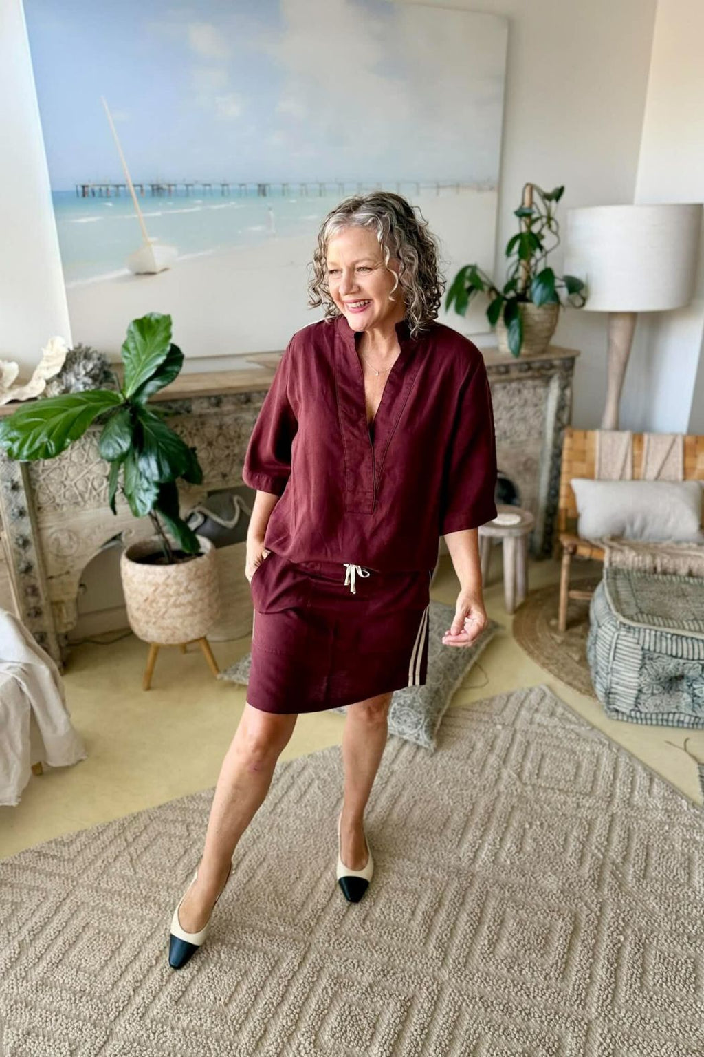 Burgundy Washed Linen Blogger Shirt