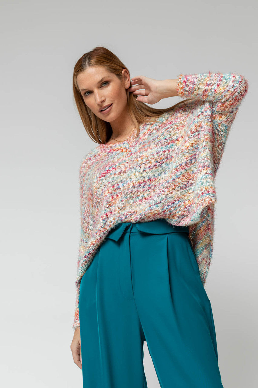 White Speckle Fluffy V Neck Jumper- Sale