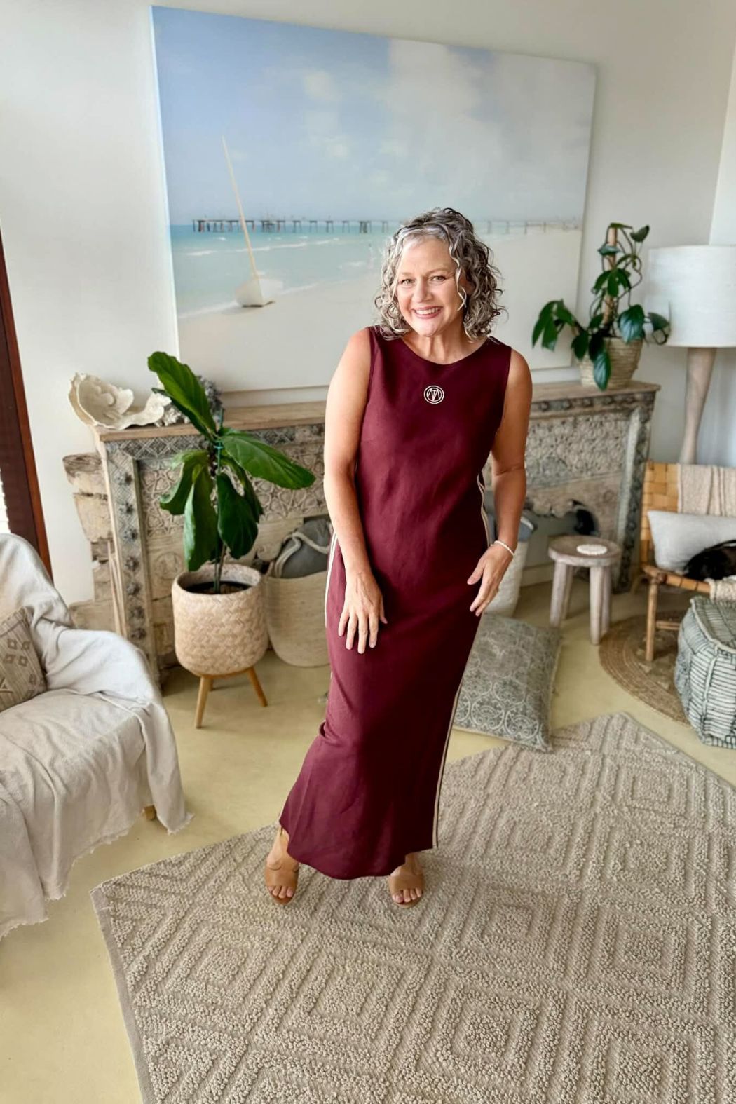 Burgundy Washed Linen Bias Dress