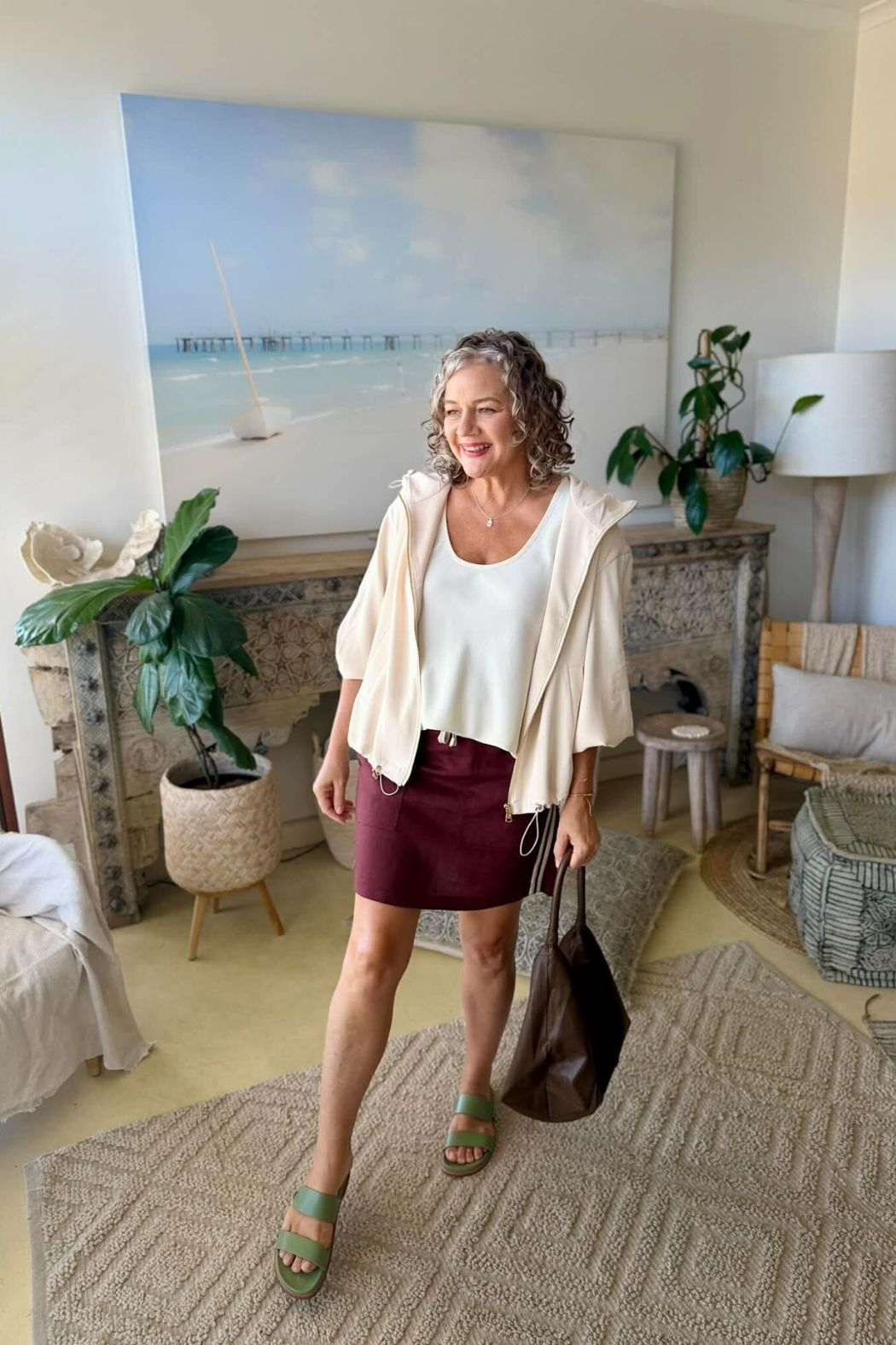 Burgundy Washed Linen Skirt