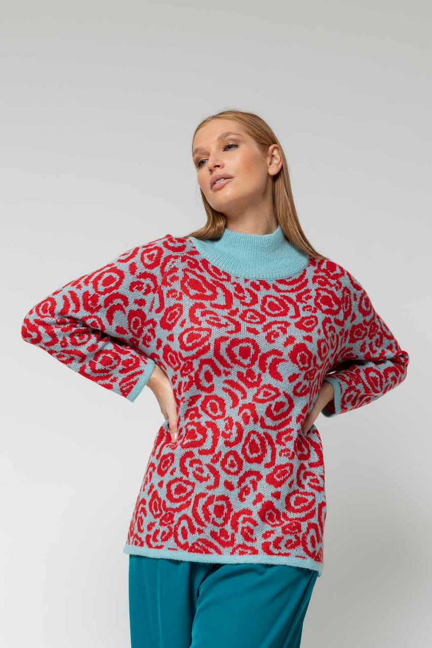 Blue / Red Rose Jumper - FINAL SALE