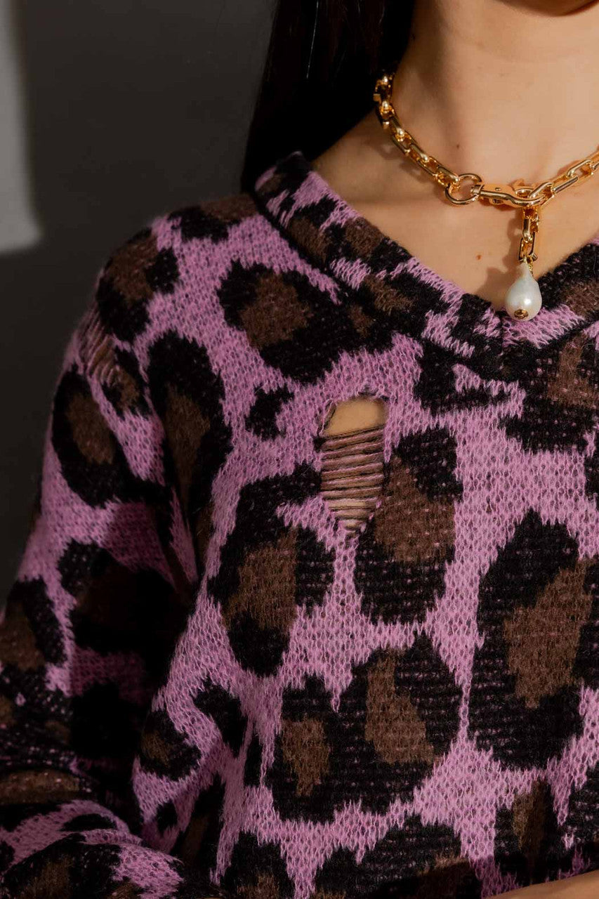 Pink Distressed Leopard Knit Pink S/M