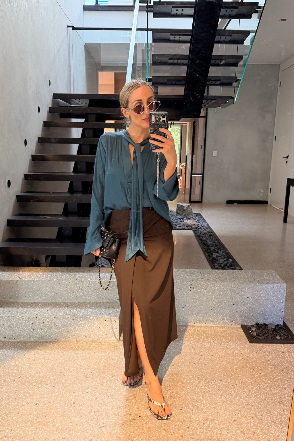 Teal Glow Tie Collar Blogger Shirt