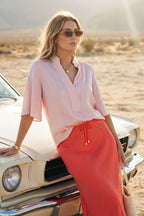 Pale Pink Glow Fluted Blogger Shirt