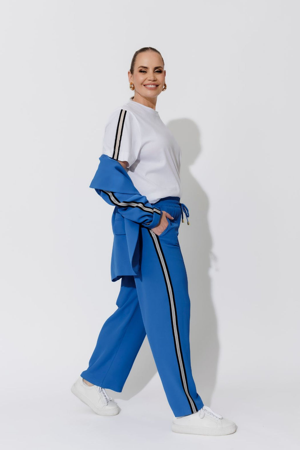 White Oversized Stripe Sleeve T-Shirt