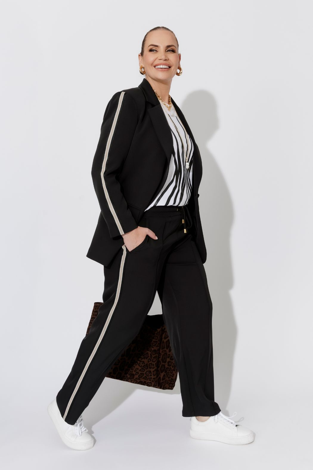Black Euro Stripe Boyfriend Blazer