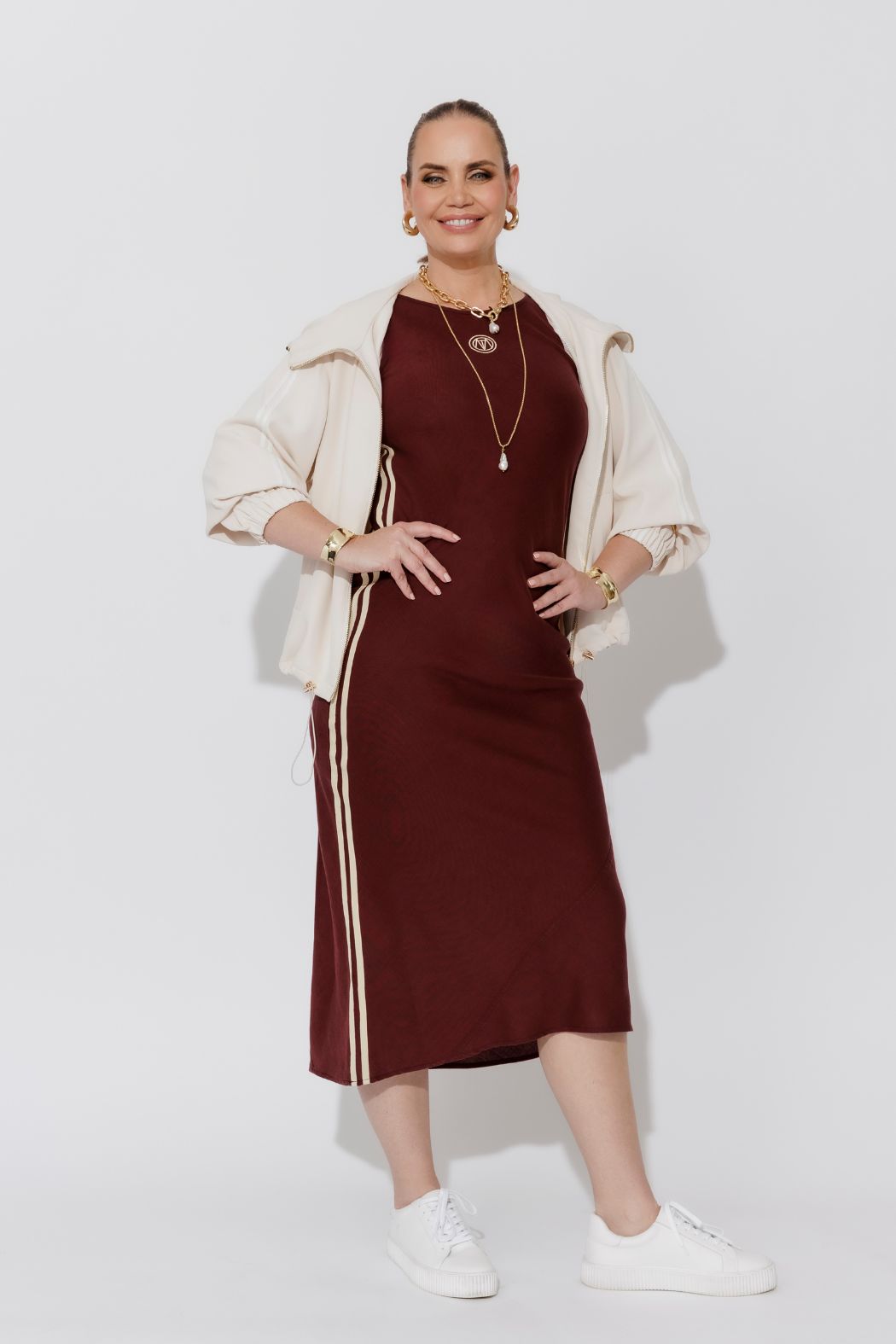 Burgundy Washed Linen Bias Dress