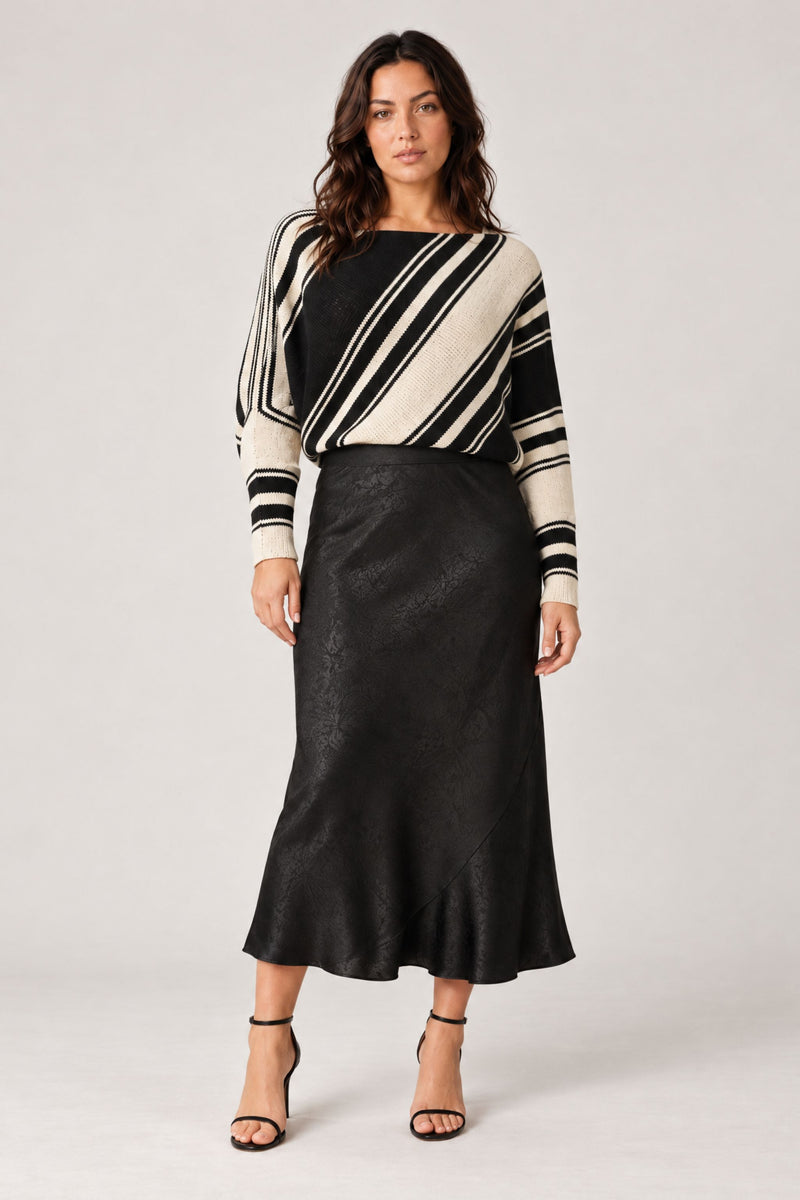 Black Embossed Bias Skirt