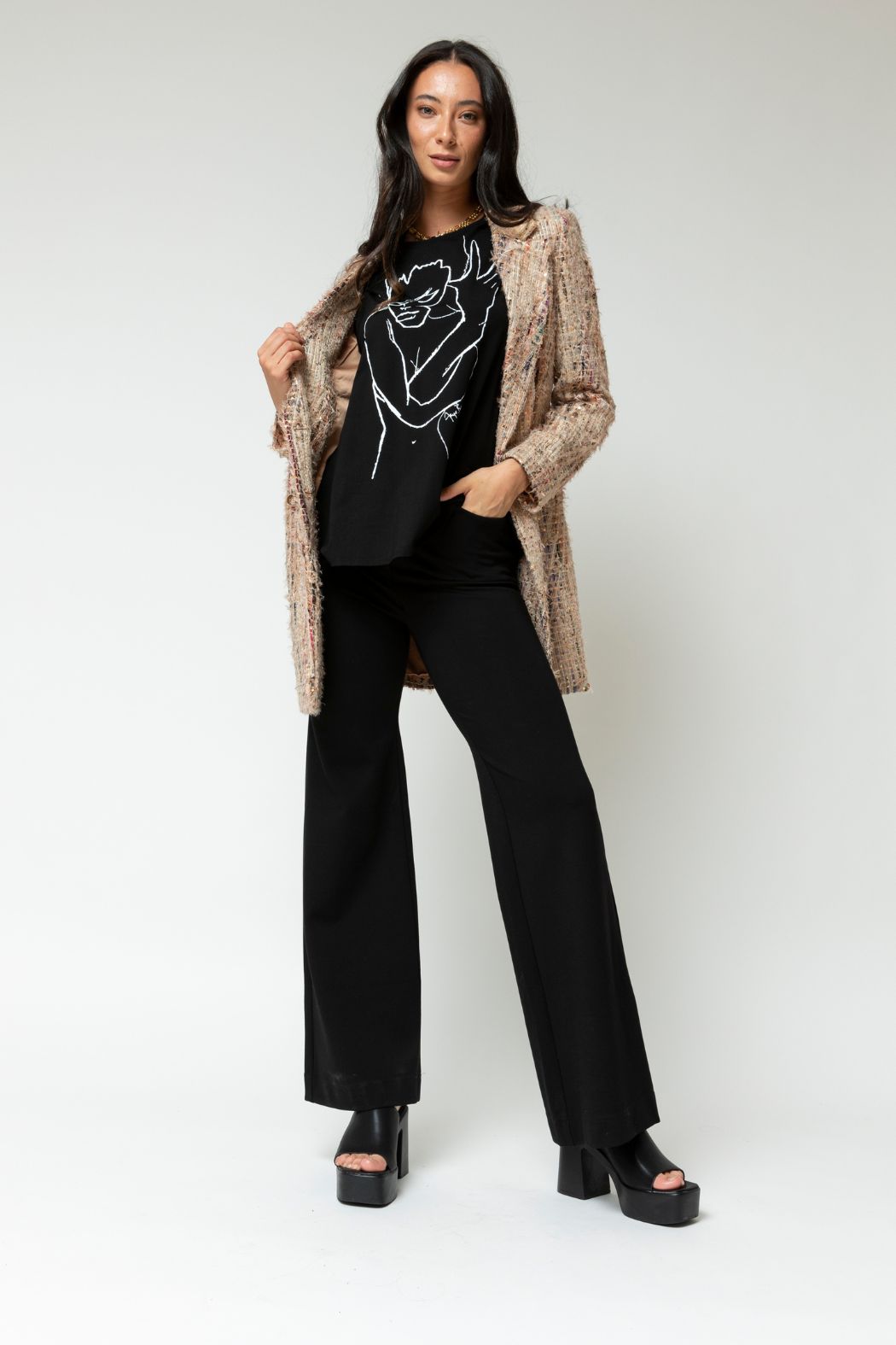 Ponte Wide Flare Black Pant - Final Sale