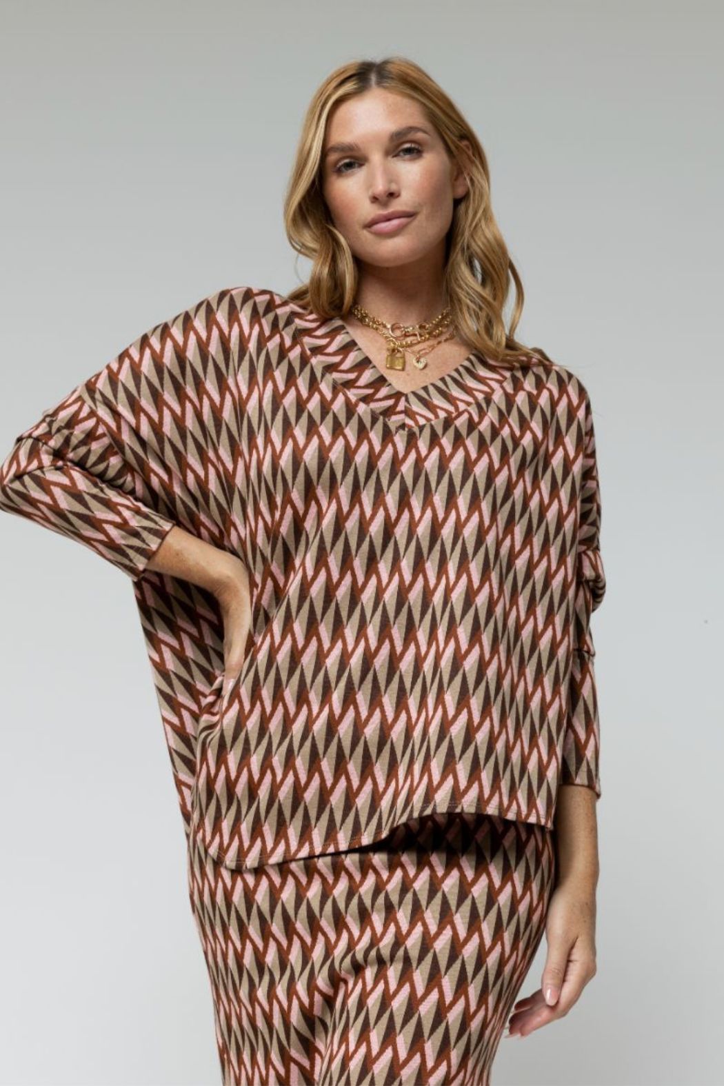 Geo Jacquard V Neck Jumper - Final Sale