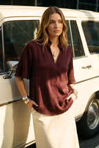 Chocolate Cupro Fluted Blogger Shirt