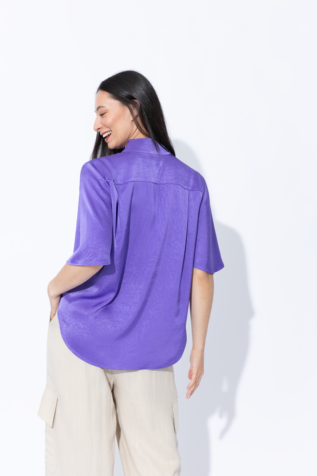 Purple Embossed Fluted Blogger Shirt