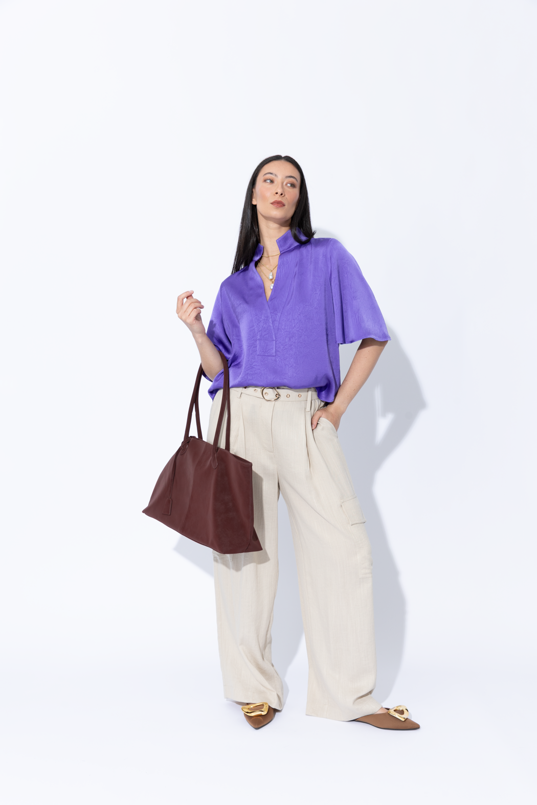 Purple Embossed Fluted Blogger Shirt