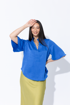 Cobalt Embossed Fluted Blogger Shirt