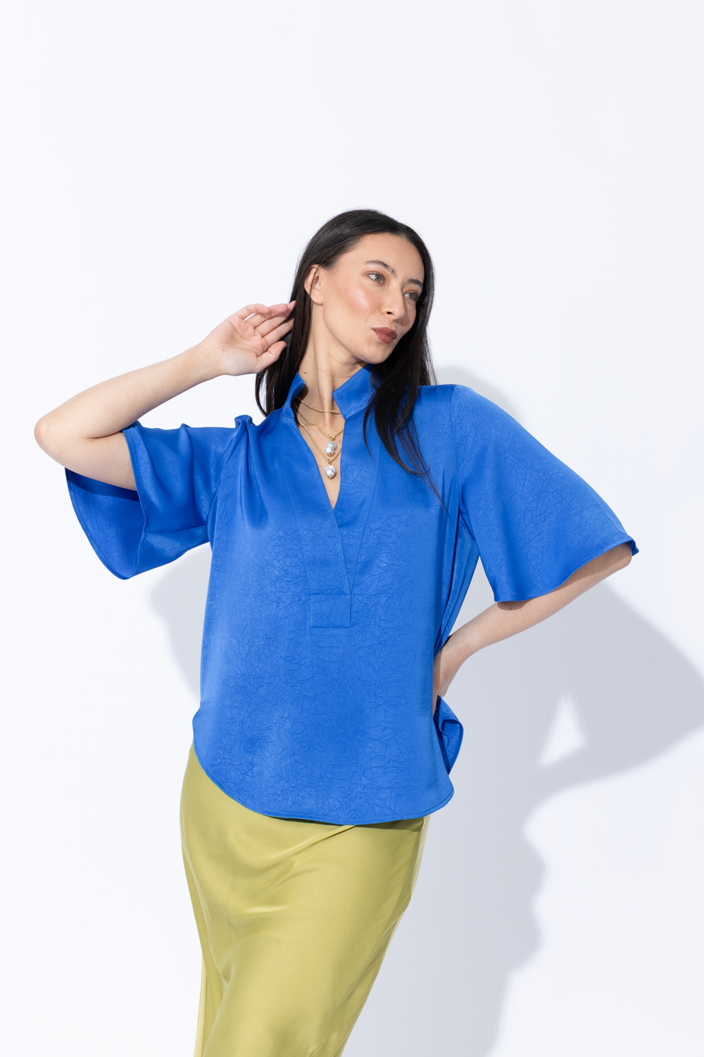 Cobalt Embossed Fluted Blogger Shirt