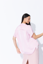 Pale Pink Silky Tie Collar Blogger Shirt