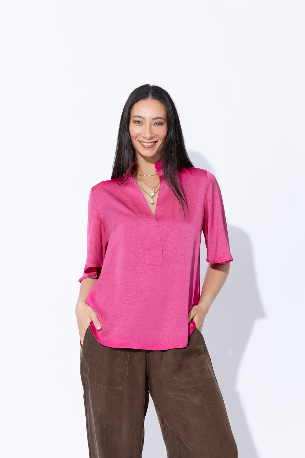 Pink Embossed Fluted Blogger Shirt