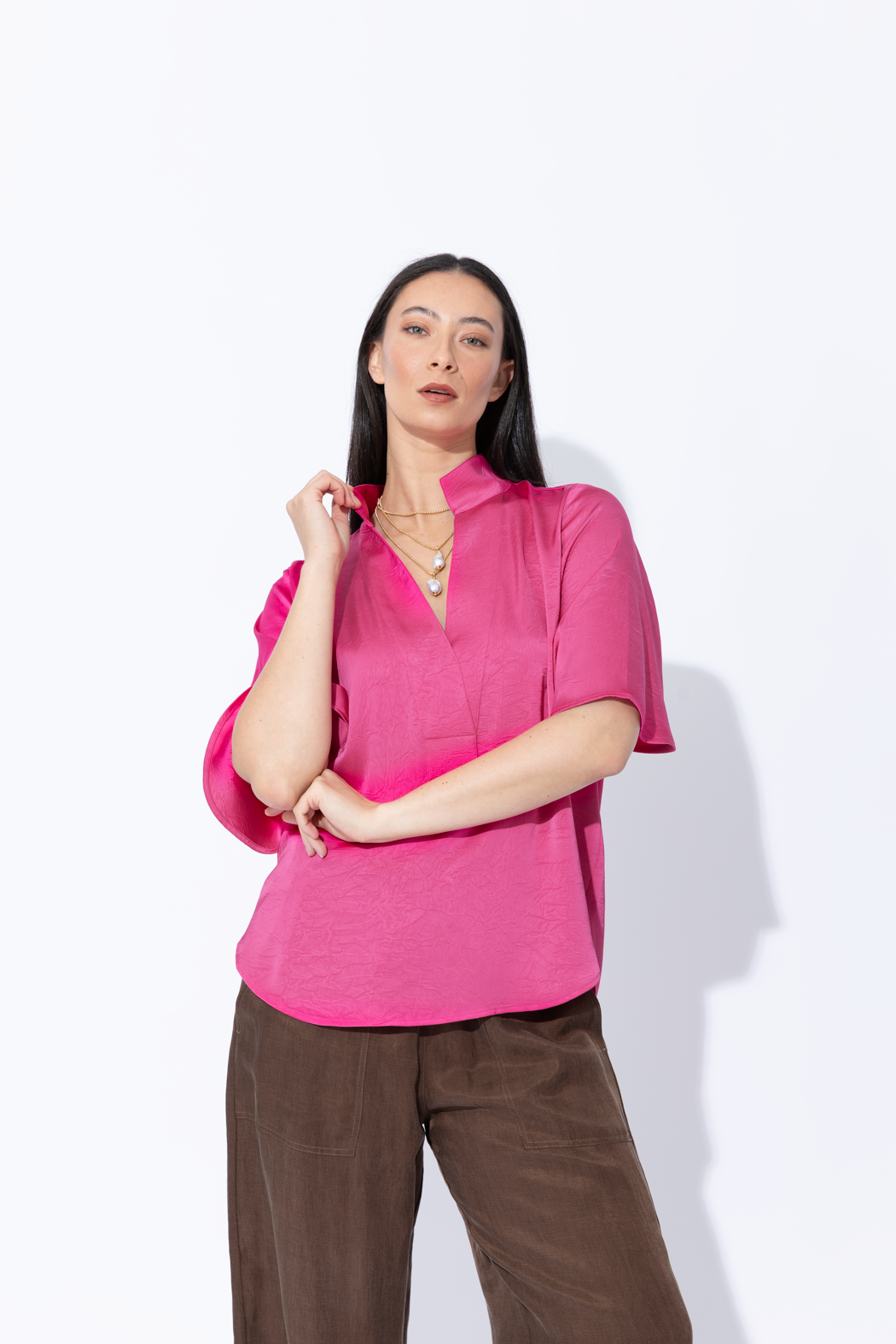Pink Embossed Fluted Blogger Shirt