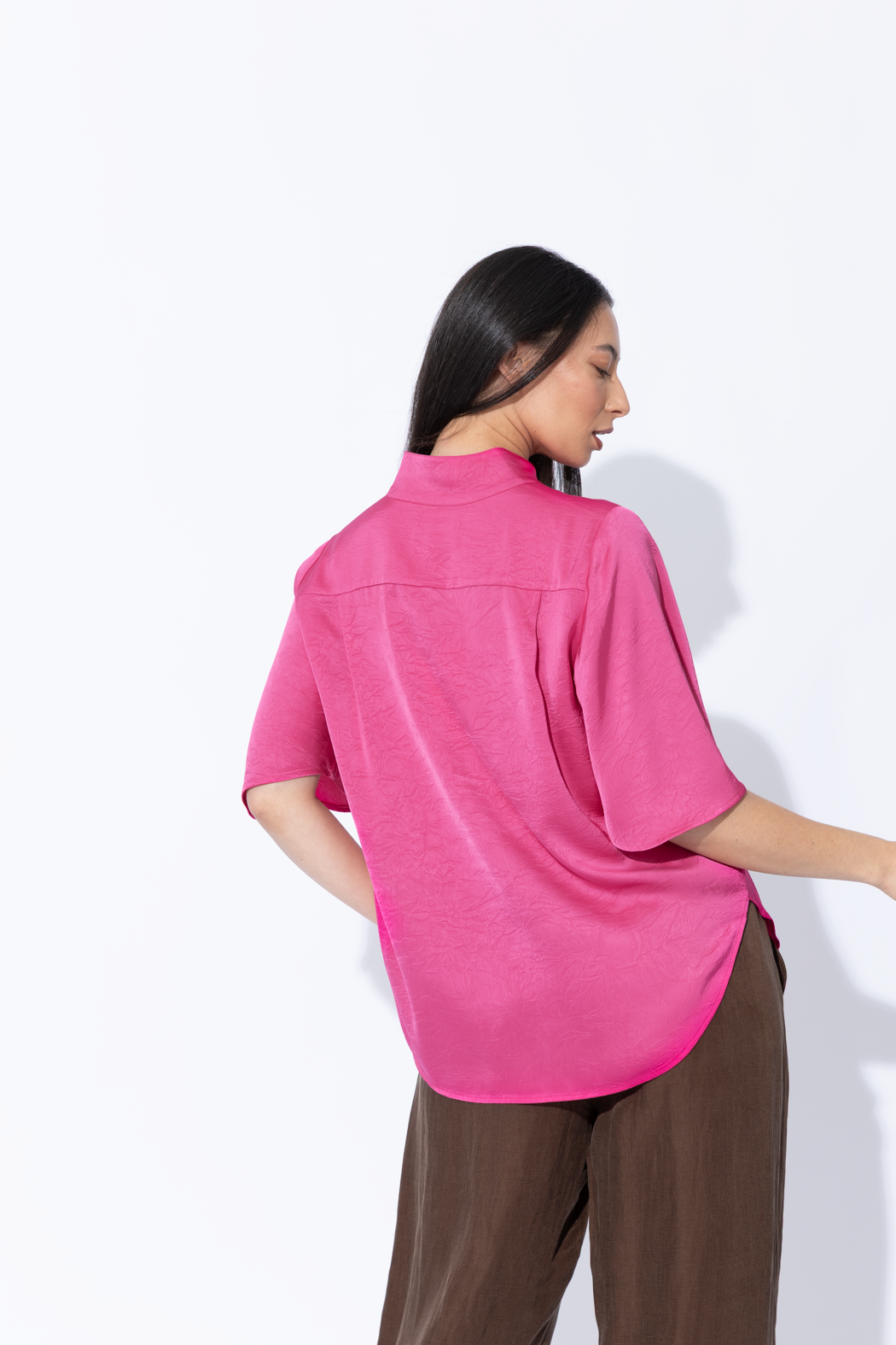 Pink Embossed Fluted Blogger Shirt