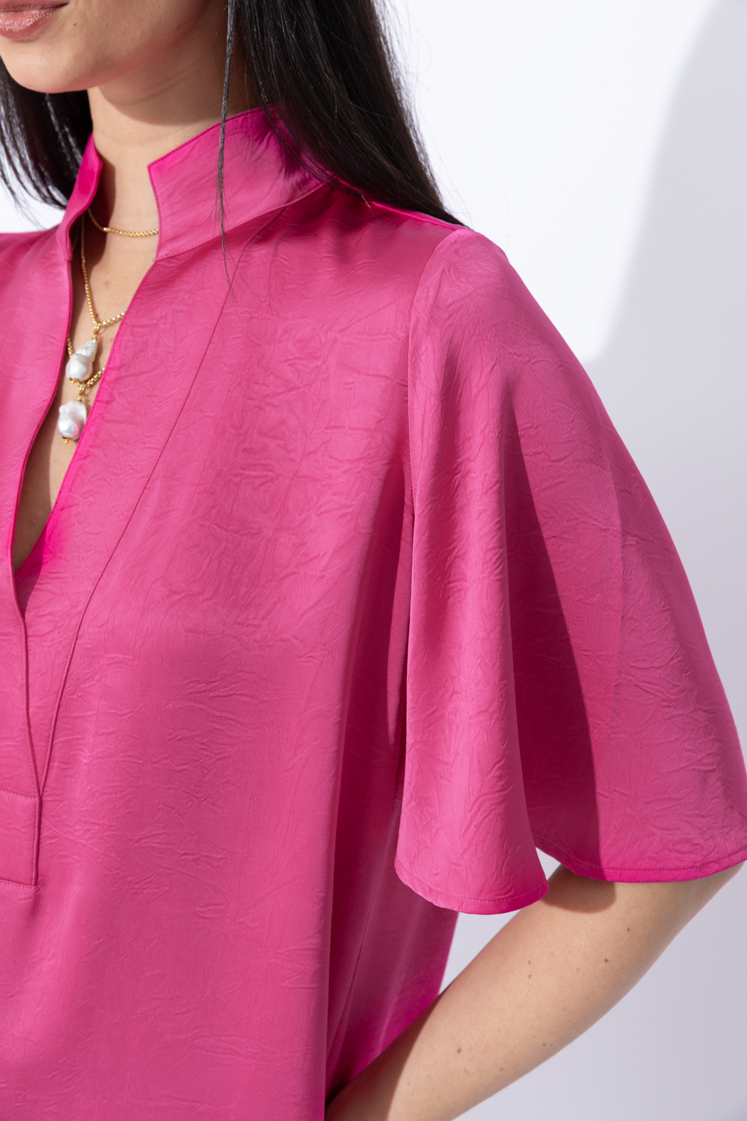 Pink Embossed Fluted Blogger Shirt