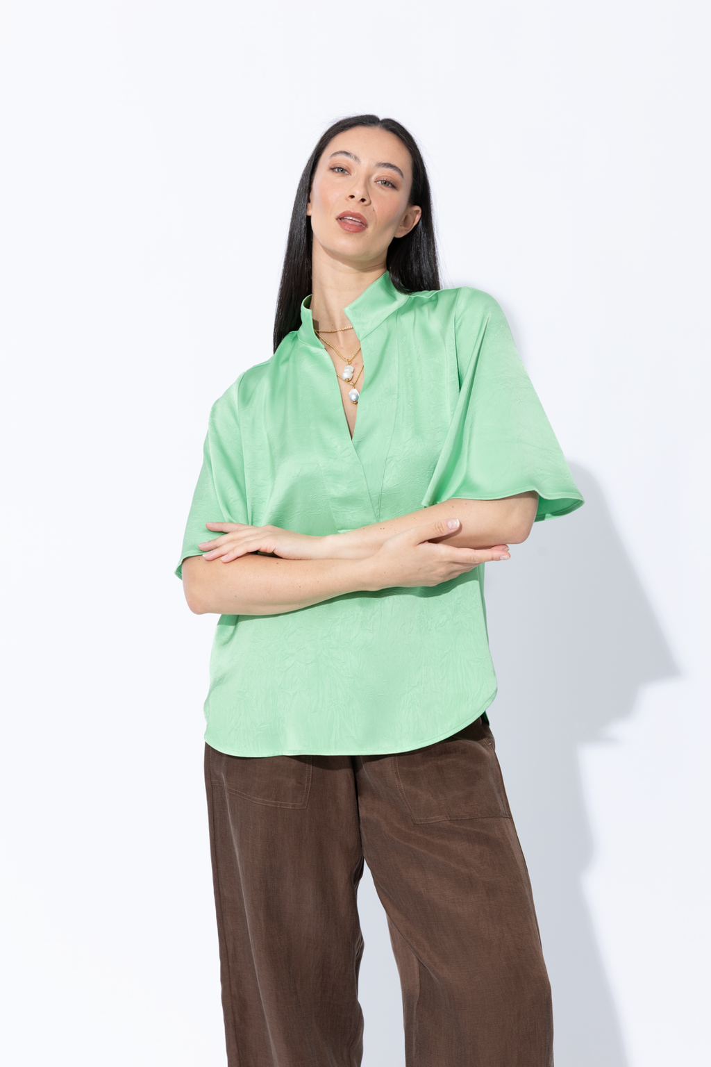 Green Embossed Fluted Blogger Shirt