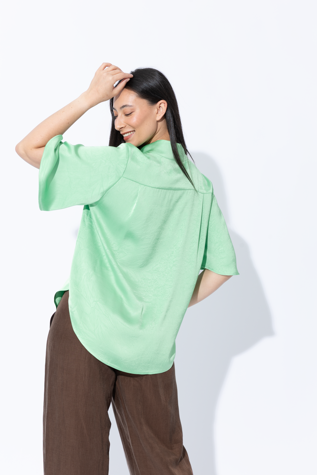Green Embossed Fluted Blogger Shirt